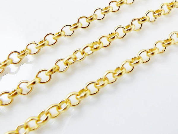 3mm Rolo Chain - 22k Gold Plated - 1 Meter or 3.3 Feet