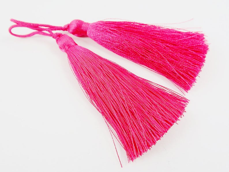 Long Virtual Pink Silk Thread Tassels Earring Bracelet Necklace Tassel Jewelry Fringe Turkish Findings - 3 inches - 77mm - 2 pc