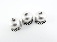 3 Tassel Caps -  Matte Silver Plated Beadcaps - Turkish Jewelry Supplies
