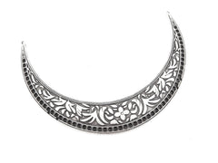 Folk Art Pattern Necklace Focal Collar Pendant Connector - Matte Antique Silver Plated - 1PC