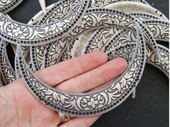 Folk Art Pattern Necklace Focal Collar Pendant Connector - Matte Antique Silver Plated - 1PC