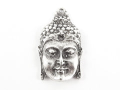 Large Buddha Face Necklace Pendant Yoga Matte Pendants Antique Silver Plated Turkish Jewelry Supplies Findings Components - 1pc