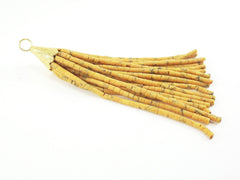 Yolk Yellow Matrix Afghan Tibetan Chunky Heishi Tube Beaded Tassel - Handmade - Textured 22k Matte Gold Plated Cap - 92mm = 3.62inches  -1PC