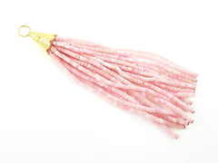 Sugar Pink Afghan Tibetan Heishi Tube Beaded Tassel - Handmade - Textured 22k Matte Gold Plated Cap - 92mm = 3.62inches  -1PC