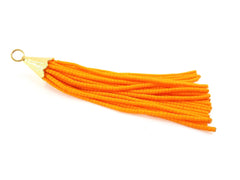 Sunrise Orange Afghan Tibetan Heishi Tube Beaded Tassel - Handmade - Textured 22k Matte Gold Plated Cap - 92mm = 3.62inches  -1PC