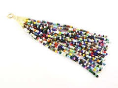 Glass Seed Bead Multicolor Mix Afghan Tibetan Heishi Tube Beaded Tassel - Handmade - 22k Matte Gold Plated Cap - 92mm = 3.62inches  -1PC