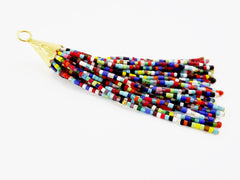 Rainbow Multicolor Tassel Pendant Afghan Heishi Tube Beads Handmade Tassel Jewelry Textured 22k Matte Gold Plated Cap 92mm = 3.62inches 1PC