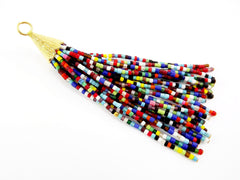 Rainbow Multicolor Tassel Pendant Afghan Heishi Tube Beads Handmade Tassel Jewelry Textured 22k Matte Gold Plated Cap 92mm = 3.62inches 1PC