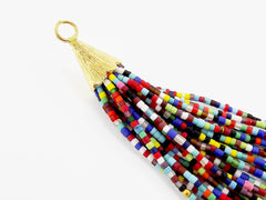 Rainbow Multicolor Tassel Pendant Afghan Heishi Tube Beads Handmade Tassel Jewelry Textured 22k Matte Gold Plated Cap 92mm = 3.62inches 1PC