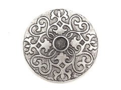 Large Round Mandala Pendant, Engraved Floral Pendant 5 holes Along Base, Silver Mandala, Silver Pendant, Gypsy - Matte Antique Silver Plated