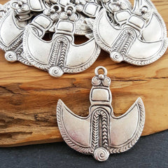 Silver Half Moon Tuareg Shield Pendant, Ethnic African Tribal Pendant, Scoop Shape, Nomadic Pendant, Matte Antique Silver Plated - 1PC