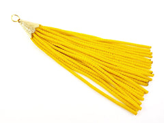 Cyber Yellow Afghan Tibetan Heishi Tube Beaded Tassel - Handmade - Textured 22k Matte Gold Plated Cap - 92mm = 3.62inches  -1PC