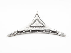 Tribal Ethnic Triangle Pendant with 3 Holes - Matte Antique Silver Plated