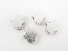 4 Smooth Hamsa Hand of Fatima Spacer Beads - Matte Silver Plated