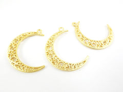 Gold Crescent Pendants, Filigree Pendants, Gold Filigree, Gold Moon Pendants, Filigree Moon Charms, Boho Charms, 22k Matte Gold Plated