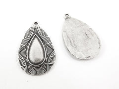 Aztec Pattern Ethnic Teadrop Earring Pendant Matte Antique Silver Plated Turkish Jewelry Making Supplies Findings Components