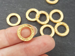 8 Small Textured Flat Ring Closed Loop Circle Pendant Connector  - 22k Matte Gold Plated - 8 PC