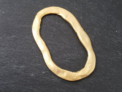 Large Organic Textured Flat Oval Ring Closed Loop Circle Pendant Connector - 22k Matte Gold Plated - 1 PC