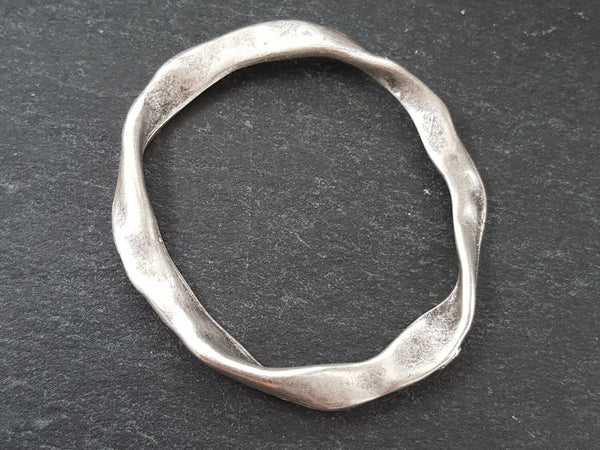 Organic Oval Loop Pendant, Extra Large Loop, Silver Loop, Silver Ring, Ring Pendant, Closed Loop, Connector, Antique Matte Silver Plated 1pc