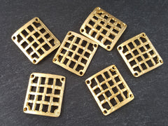 Curved Square Weave Connectors Pendant Components 22k Matte Gold Plated Turkish Jewelry Making Supplies Findings Components - 6pc