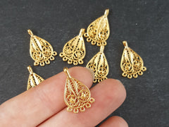 6 Mini Filigree Chandelier Drop Charm Pendant - 5 Loops Rings - 22k Matte Gold Plated