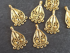 6 Mini Filigree Chandelier Drop Charm Pendant - 5 Loops Rings - 22k Matte Gold Plated