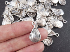 Textured Teardrop Charms, Tear Drop Pendant, Tribal Charms, Ethnic Charms, Silver Teardrop, Turkish Supplies, Matte Antique Silver, 6pc