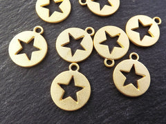 8 Round Cut Out Star Charms - 22k Matte Gold Plated