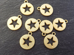 8 Round Cut Out Star Charms - 22k Matte Gold Plated