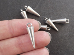 Silver Spike Charm Pendant, Point Pendulum Charm, Drop Pendant, Minimalist Goth Charms, Modern Charms, Matte Antique Silver Plated - 6pc