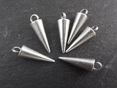 Silver Spike Charm Pendant, Point Pendulum Charm, Drop Pendant, Minimalist Goth Charms, Modern Charms, Matte Antique Silver Plated - 6pc