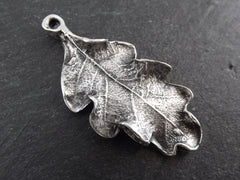 Large Silver Oak Leaf Pendant Charm, Nature Fall Jewelry Making Supplies Findings, Matte Antique Silver Plated, 1pc