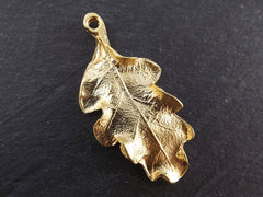 Gold Oak Leaf Pendant Charm, Gold Leaves, Nature Jewelry Supplies, Boho Bohemian DIY Jewelry - 22k Matte Gold Plated - 1pc - TYPE 2