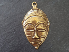 Large Tribal Mask Pendant Connector Shiny Antique Bronze Plated - 1PC