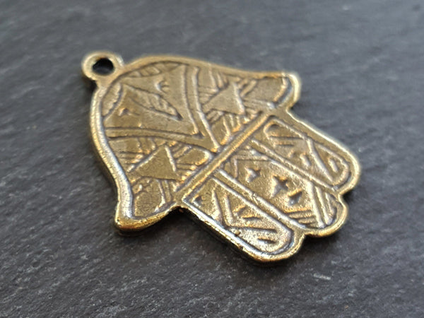 Bronze Hamsa Charm, Etched Hamsa, Hand of Fatima Pendant, Hand Charm, Fatima Charm, Bronze Hand Charm, Lucky, Protective, Antique Bronze 1PC