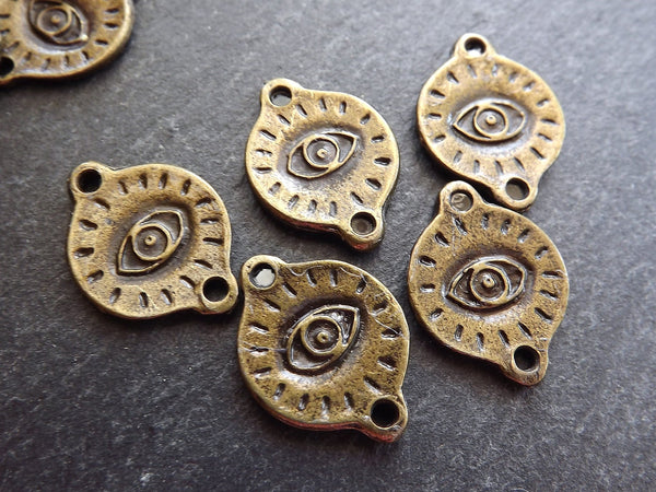 5 Evil Eye Charms, Evil Eye Connectors, Engraved Evil Eye, Bronze Evil Eye, Evil Eye Pendant, Turkish Eye, Greek Eye, Antique Bronze Plated