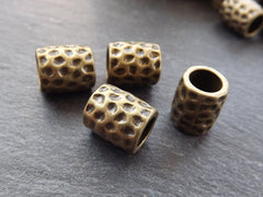 Large Hammered Barrel Bead Spacer Dotted Dimple Antique Bronze Plated Tribal Ethnic Turkish Jewelry Making Supplies Findings Component - 4pc