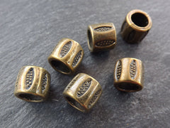 Large Barrel Tube Beads Dotted Ellipse Detailed Tribal Ethnic Antique Bronze Plated Spacers Turkish Jewelry Supplies Findings - 6pc