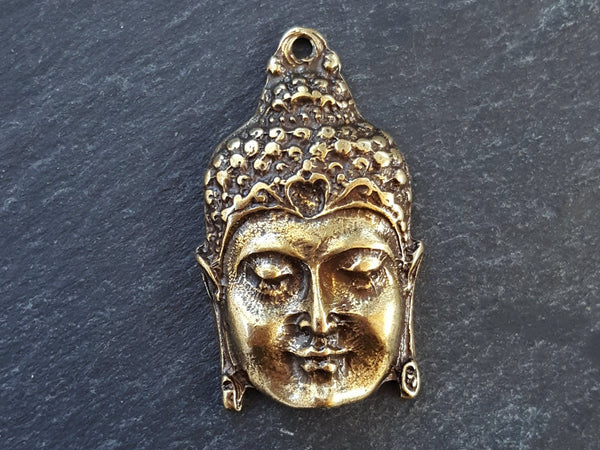 Large Buddha Face Necklace Pendant Yoga Pendants Antique Bronze Plated Turkish Jewelry Making Supplies Findings Components - 1pc