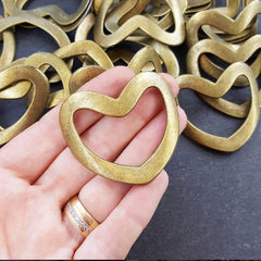 Large Curved Heart Loop Link Pendant Smooth Frame Antique Bronze Plated Turkish Jewelry Making Supplies Findings Component - 1pc