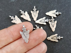 Small Arrow Spear Head Spike Charms Tribal Ethnic Matte Antique Silver Plated Turkish Jewelry Making Supplies Findings Components - 10pc