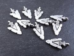 Small Arrow Spear Head Spike Charms Tribal Ethnic Matte Antique Silver Plated Turkish Jewelry Making Supplies Findings Components - 10pc