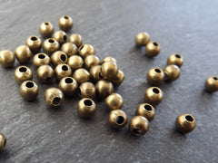 3.5mm Plain Round Ball Bead Spacers, Metal Beads, Beading Supplies, Antique Bronze Plated Brass, 45pcs