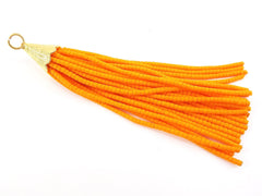 Sunrise Orange Afghan Tibetan Heishi Tube Beaded Tassel - Handmade - Textured 22k Matte Gold Plated Cap - 92mm = 3.62inches  -1PC