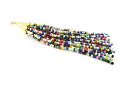 Glass Seed Bead Multicolor Mix Afghan Tibetan Heishi Tube Beaded Tassel - Handmade - 22k Matte Gold Plated Cap - 92mm = 3.62inches  -1PC