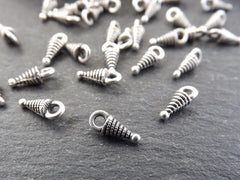 Mini Silver Spike Charms, Spiral Pointy Spike Charm Pendulum Pendants, Ethnic Tribal Style, Matte Antique Silver Plated - 20pcs