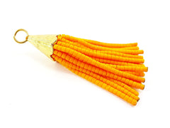 Short Sunrise Orange Afghan Tibetan Heishi Tube Beaded Tassel - Handmade - Textured 22k Matte Gold Plated Cap - 55mm = 2.16inches