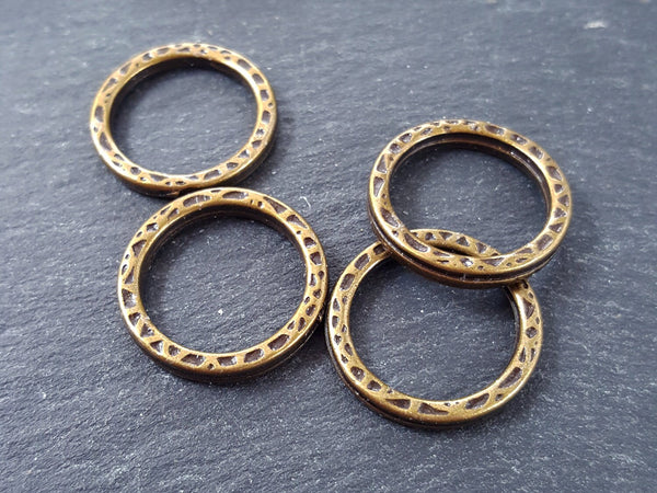 22mm Textured Round Ring Closed Loop Pendant Connector Antique Bronze Plated Turkish Jewelry Making Supplies Findings Component - 4pcs