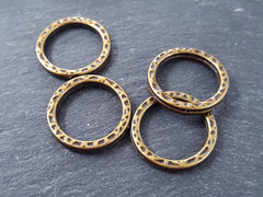 22mm Textured Round Ring Closed Loop Pendant Connector Antique Bronze Plated Turkish Jewelry Making Supplies Findings Component - 4pcs