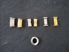 Chunky Cinched Engraved Barrel Tube Bead Spacers 22k Matte Gold Plated - 15pcs